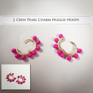 J. Crew Soft Fuchsia/Pink Pearl Charm Huggie Hoops